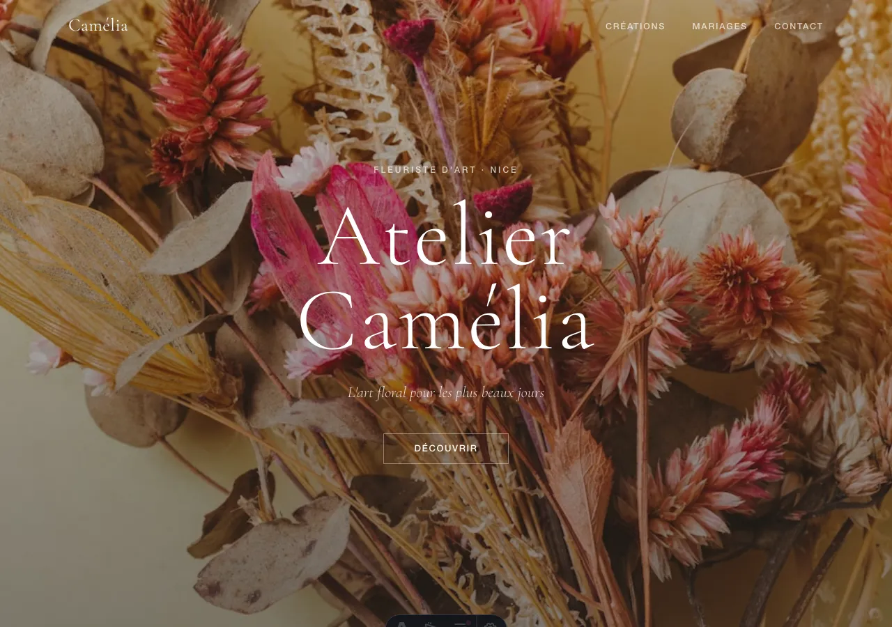Capture d'écran du site Atelier Camélia, fleuriste à Nice