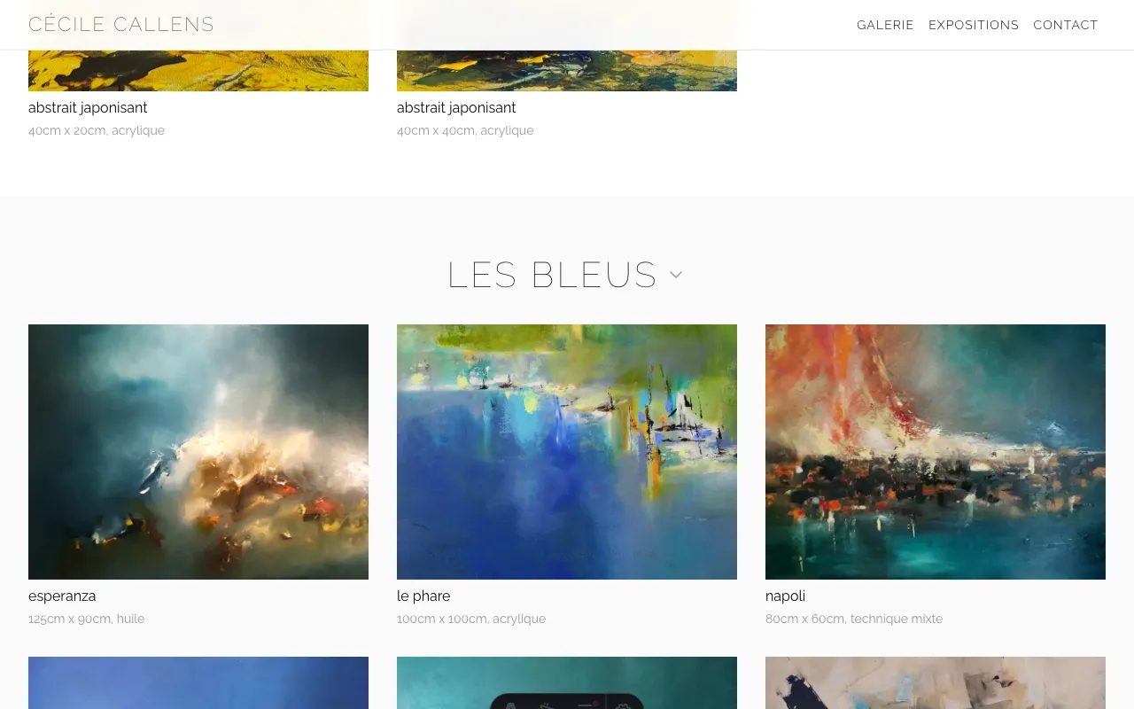 Capture d'écran du site Cécile Callens, artiste peintre