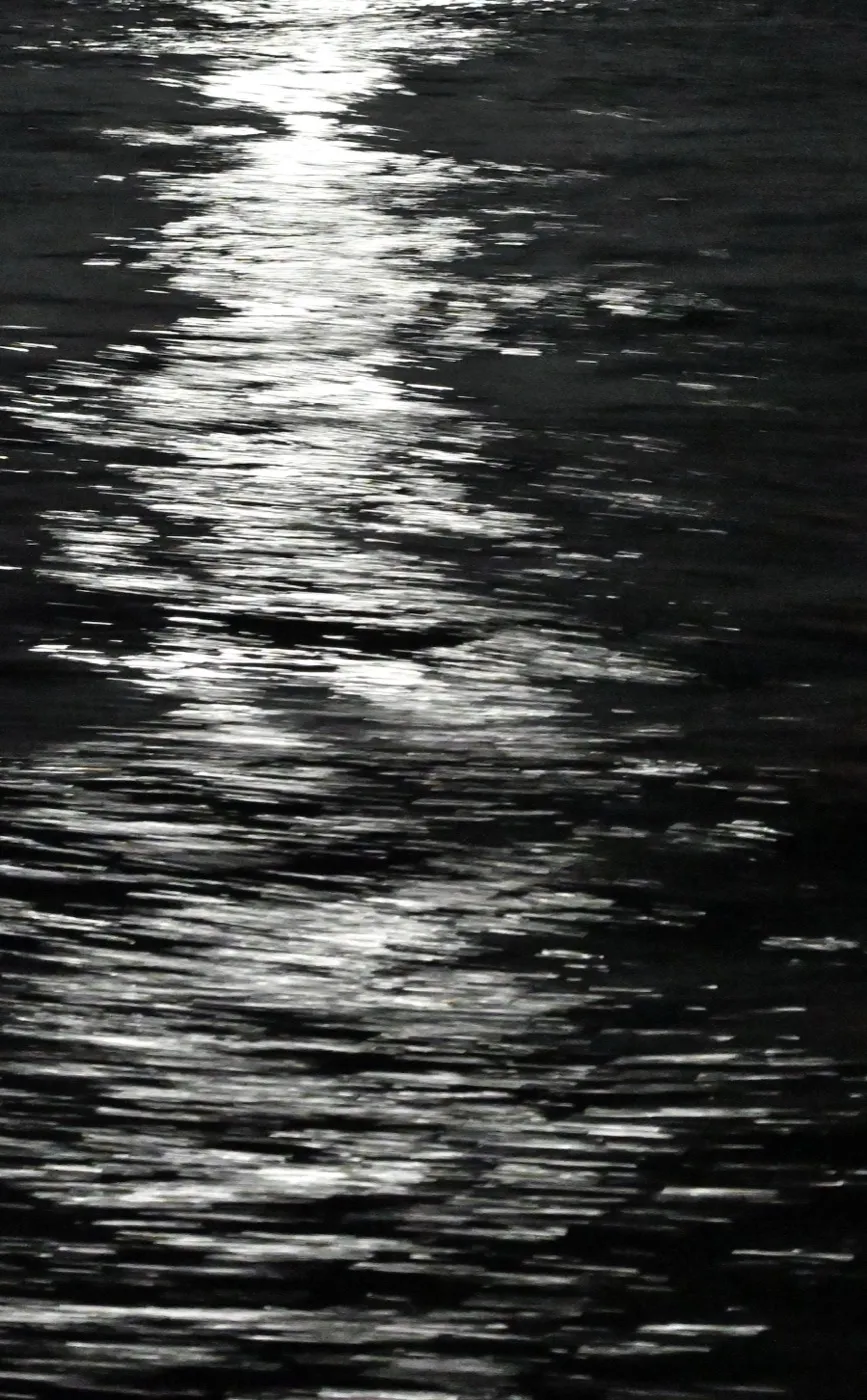 Chemin de lune argenté sur une mer noire, vu depuis la côte du Finistère