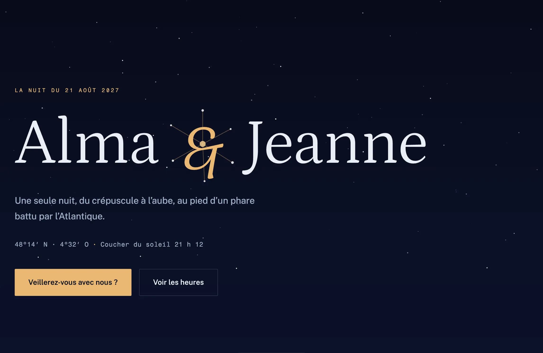 Capture d'écran du site de mariage d'Alma & Jeanne, une nuit au Phare de Kervédal