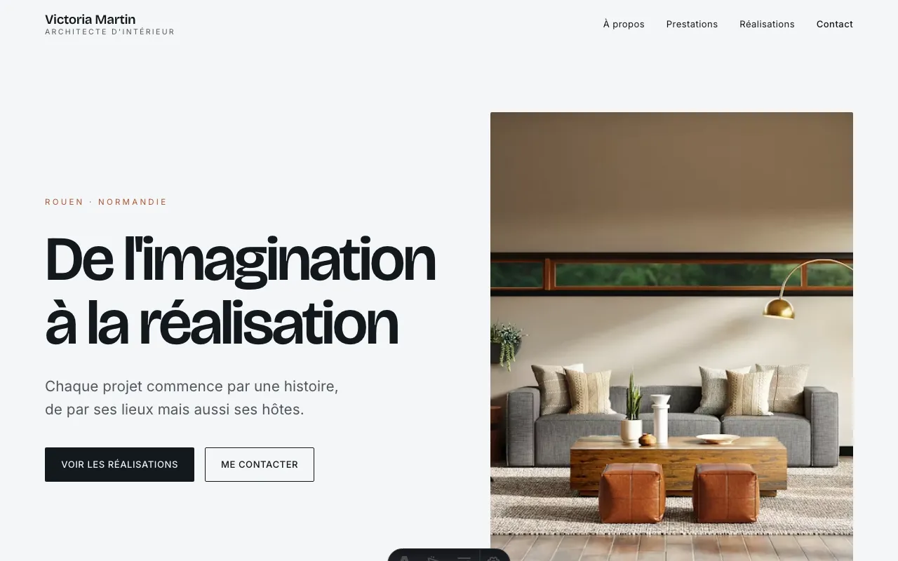 Capture d'écran du site Victoria Martin, architecte d'intérieur